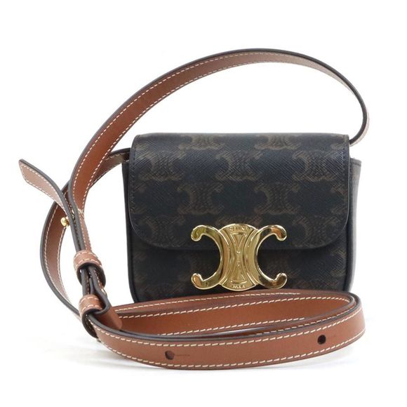 Celine Triomphe Mini Claude Shoulder Bag in Brown and Gold Leather, Women's, ... - Picture 1 of 5